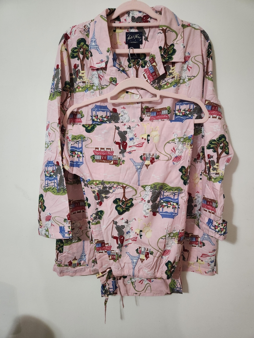 Nick & Nora Pink Parisian Paris Pajama Set XXL French Poodle Cotton New Rare